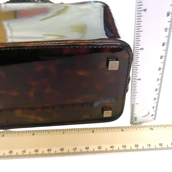 Vintage Stuart Weitzman Tortoise Print Brown Structured Tote Black Beaded Handle - Picture 15 of 16